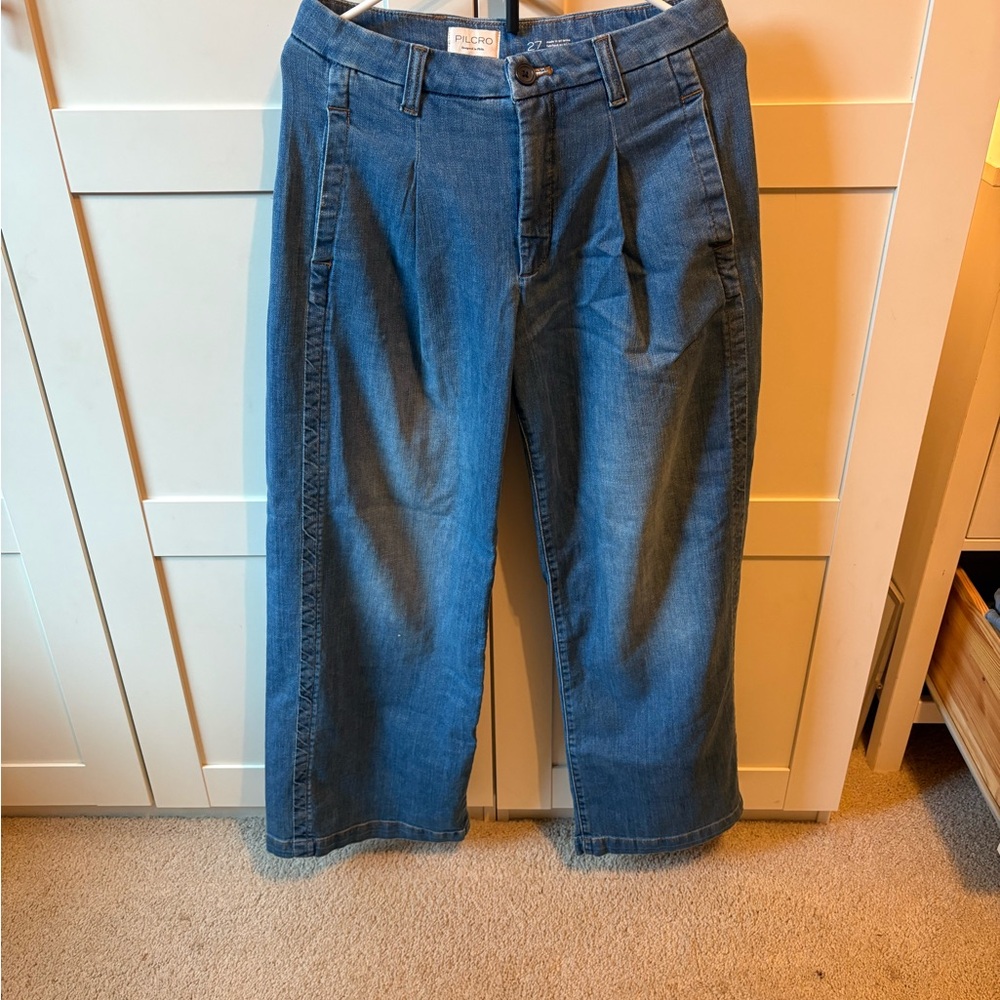 Pilcro Wide-Leg Flare Jeans in Medium Blue Wash